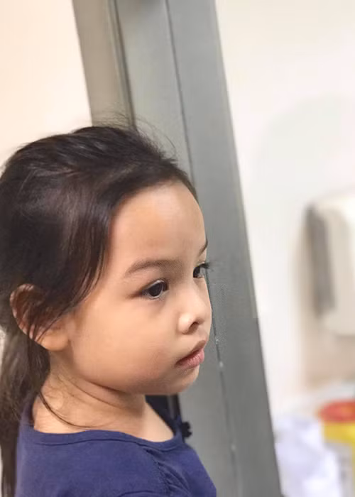 Con gái đầu của Phạm Quỳnh Anh. Dù mới được 5 tuổi nhưng bé Tuệ Lâm đã ra dáng chị khi đã biết nhường mẹ cho em gái mới sinh. Ảnh: FBNV