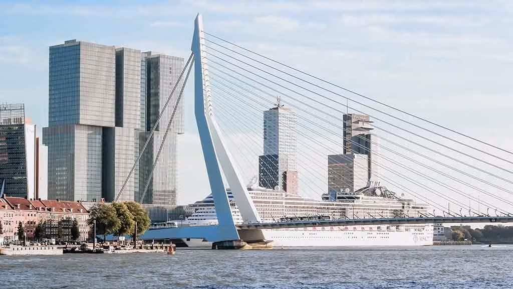 Cây cầu nổi tiếng nhất của Rotterdam, Erasmusbrug, có biệt danh là "De Zwaan" trong tiếng Hà Lan (có nghĩa là Thiên Nga) nhờ hình dáng của nó. Ảnh: DC.
