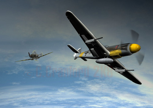 Theo trang web battleofbritain, máy bay tiêm kích Spitfire là kỳ phùng địch thủ của thiết kế Messerschmitt Me 109 của Đức. Sau trận không chiến lớn năm 1940, Anh đã gửi một phi đội Spitfire đến Na Uy và 10 chiếc đến Pháp để hỗ trợ. Trong ảnh là một chiếc Me109 và phía sau là chiếc Spitfire.