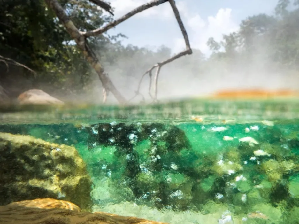 Nhiệt độ trung bình của dòng sông này lên tới 86˚C, và nước trở nên nóng bỏng khi chảy qua một suối nước nóng dưới tảng đá hình đầu rắn.(Ảnh: Cultura Colectiva)