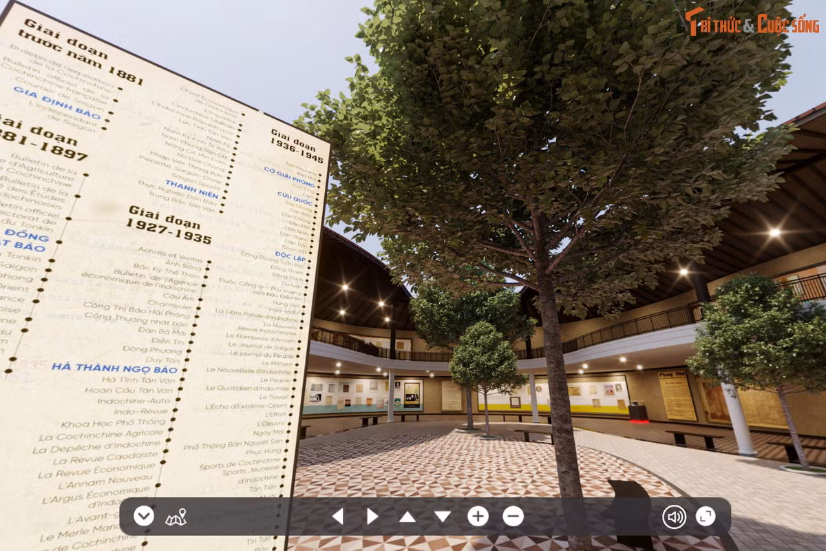Triển lãm chia làm hai phần. Phần I nằm ở tầng 1, có nội dung "Những cột mốc làng báo", giới thiệu một số dấu mốc thời gian quan trọng trong lịch sử báo chí Việt Nam từ khi người Pháp xâm chiếm Nam Kỳ đến trước năm 1945. (Ảnh chụp màn hình).