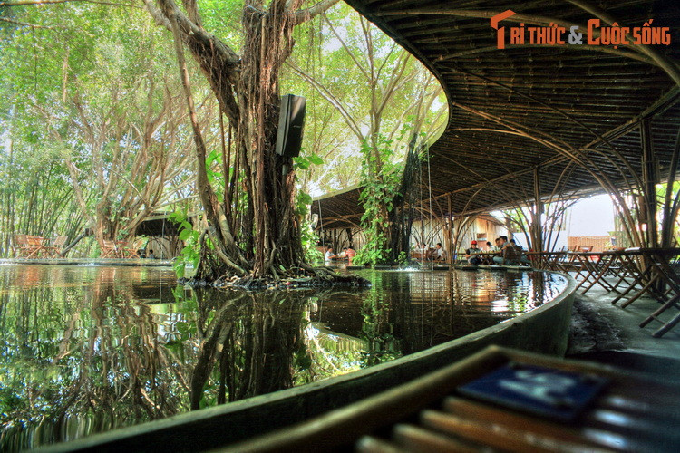 Quán được thiết kế bởi kiến trúc sư nổi tiếng Võ Trọng Nghĩa, mang ý tưởng chủ đạo là lấy nước và thông gió tự nhiên để làm mát công trình, đem lại cảm giác thoáng đãng và rất gần gũi với thiên nhiên. Nguyên liệu chính dùng để xây dựng quán từ 7.000 cây tầm vông.
