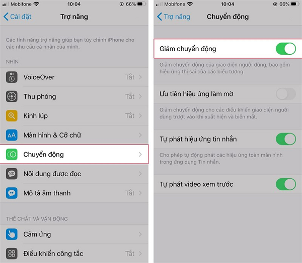 Trong iPhone có tính năng hỗ trợ giảm chuyển động cho người sử dụng. Tuy nhiên nếu cảm thấy không cần thiết, hãy tắt tính năng này để giảm thiểu điện năng tiêu thụ.
