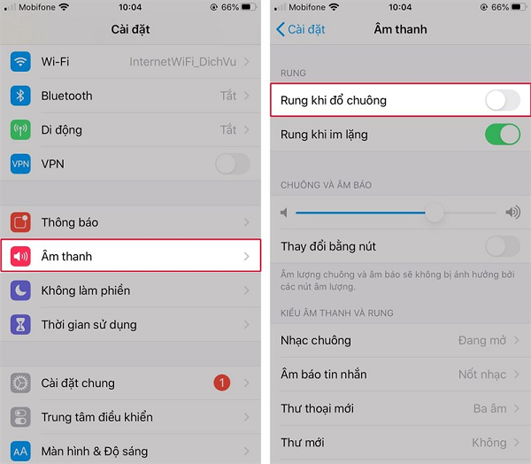 Nếu dùng nhạc chuông, hãy tắt rung, điều này sẽ giúp bạn tiết kiệm được một lượng lớn pin hàng ngày.