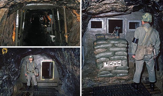 Cận cảnh một cụm hoả lực phòng thủ ở đầu nam một đường hầm đào giữa Triều Tiên và Hàn Quốc. Thực tế việc phòng thủ đường hầm là khá đơn giản, chỉ cần một vài ụ súng máy là có thể phong toả được những đường hầm này. Nguồn ảnh: Chosul.