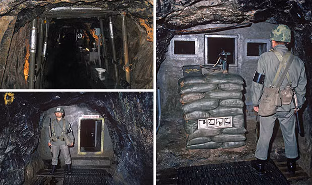 Cận cảnh một cụm hoả lực phòng thủ ở đầu nam một đường hầm đào giữa Triều Tiên và Hàn Quốc. Thực tế việc phòng thủ đường hầm là khá đơn giản, chỉ cần một vài ụ súng máy là có thể phong toả được những đường hầm này. Nguồn ảnh: Chosul.