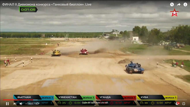 Ngoài ra, trong trận chung kết diễn ra ngày hôm qua, đội tuyển Việt Nam còn thể hiện khả năng chạy nước rút cực tốt, đạt tốc độ cực đại lên tới 73 km/h. Nếu thiết bị giám sát hành trình trên chiếc T-72B3 của chúng ta chính xác thì tốc độ này thậm chí đã vượt qua cả tốc độ lý thuyết của chiếc xe tăng T-72B3 được nhà sản xuất công bố. Nguồn ảnh: Armygames2019.