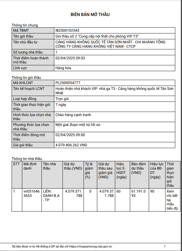 CHK Quốc tế Tân Sơn Nhất: Gói thầu cung cấp nội thất VIP T3 về tay ai? CHK Quoc te Tan Son Nhat: Goi thau cung cap noi that VIP T3 ve tay ai?