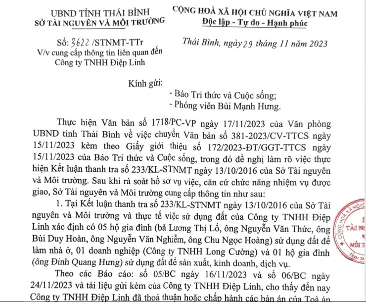 8.000m2 “đất vàng” của Công ty Điệp Linh nhiều vi phạm: Bao giờ UBND tỉnh Thái Bình thu hồi? 8.000m2 “dat vang” cua Cong ty Diep Linh nhieu vi pham: Bao gio UBND tinh Thai Binh thu hoi?