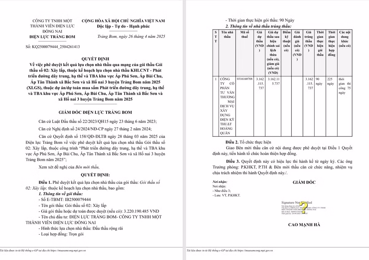 Ky thuat Hoang Quan mot thang trung 5 goi thau xay lap tai Dong Nai