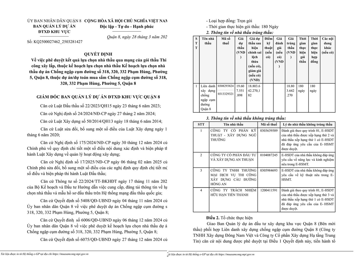 TP HCM: Liên danh 2 thành viên trúng thầu chống ngập cụm đường Phạm Hùng TP HCM: Lien danh 2 thanh vien trung thau chong ngap cum duong Pham Hung
