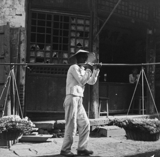 Một gánh tỏi bán rong trên phố.