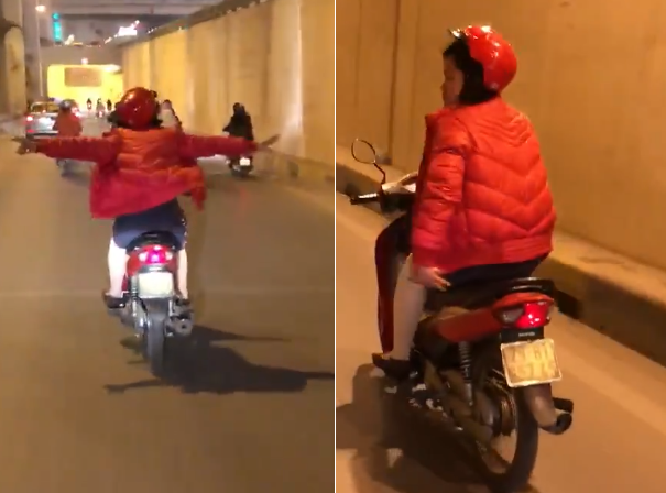 Hình ảnh nữ tài xế thả tay thu hút được cộng đồng mạng. (Ảnh chụp từ clip)