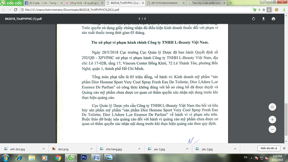 Công văn xử phạt công ty L- Beauty Việt Nam