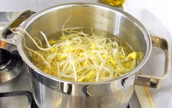  Uống nước giá đỗ Dùng 0,5kg giá đỗ rửa sạch, chần qua nước sôi, sau đó vắt lấy nước. Dùng nước giá đỗ chữa khàn giọng ngay lúc mới xuất hiện công dụng vô cùng hiệu quả.