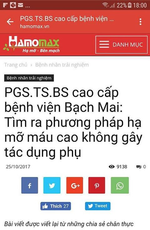 Hamomax cũng từng được quảng cáo dưới hình thức sử dụng hình ảnh, uy tín của cán bộ y tế