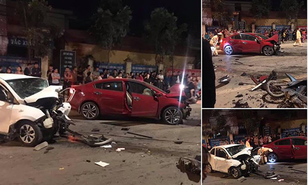 Hai o to dam nhau kinh hoang, 4 nguoi thuong vong o Vinh Phuc