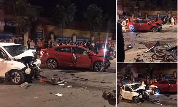 Hai o to dam nhau kinh hoang, 4 nguoi thuong vong o Vinh Phuc