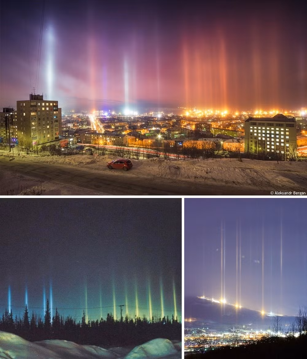 Cột ánh sáng, đây là một hiện tượng quang học nhỏ xinh, xuất hiện khi ánh sáng từ mặt trời, mặt trăng, hoặc ánh đèn từ các thành phố được phản chiếu qua những hạt băng nhỏ trong không khí. (Nguồn Bightside)