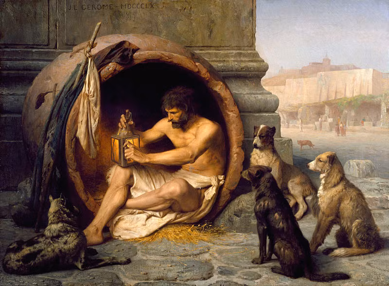 Diogenes là triết gia nổi tiếng của Hy Lạp từng thân chinh chống lại tham nhũng bằng cách sống trong chậu tắm và thắp đèn giữa ban ngày để tìm người lương thiện.