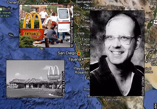 Ngày 18/7/1984, James Oliver Huberty, mang theo 3 khẩu súng vào một cửa hàng McDonald tại quận San Ysidro, thành phố San Diego, bang California, Mỹ. Trong 78 phút, Huberty đã sát hại 21 người và làm 19 người khác bị thương.