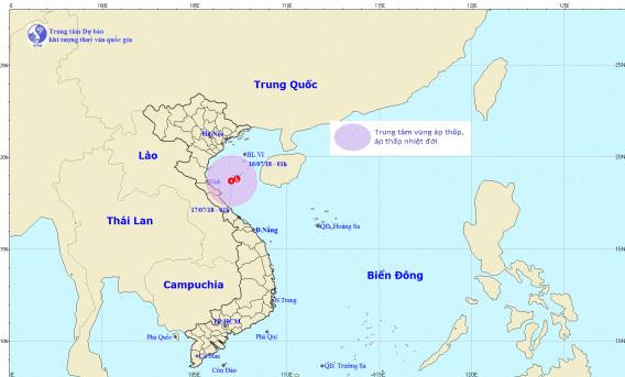 Vung ap thap tren vinh Bac Bo dang huong vao Thanh Hoa - Ha Tinh