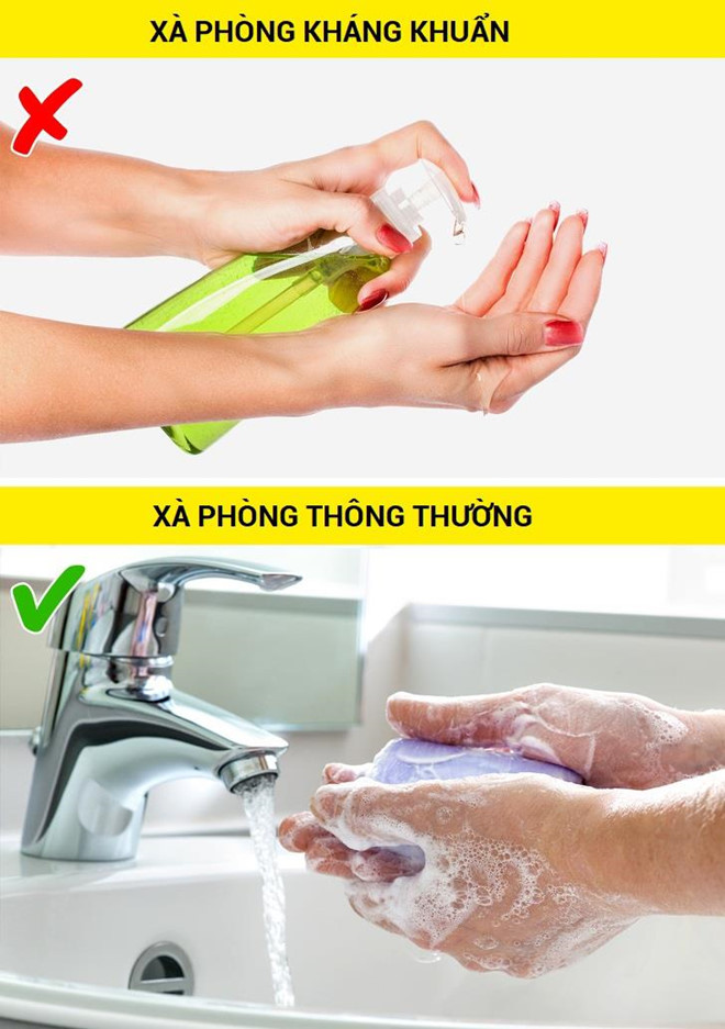 Sản phẩm có đặc tính kháng khuẩn: Sự thật là nhiều nhà sản xuất sản phẩm kháng khuẩn sử dụng nguyên tố triclosan trong các sản phẩm của họ. Triclosan không chỉ có hại cho môi trường mà còn cho sức khỏe của con người. Nhiều nghiên cứu đã chỉ ra rằng các sản phẩm có chứa triclosan như dầu gội, kem đánh răng và mỹ phẩm có thể gây ung thư gan ở chuột.