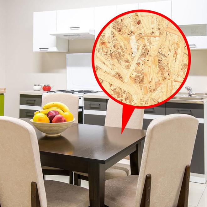 Các sản phẩm từ gỗ ép: Các loại bàn, ghế, tủ làm từ gỗ ép thường chứa chất độc hại urê-formaldehyde, giải phóng formaldehyde trong nhà của bạn. Nếu căn nhà càng nóng và ẩm, gỗ ép sản xuất formaldehyde càng nhiều. Tiếp xúc lâu dài với các sản phẩm này có thể dẫn đến bệnh phổi, hen suyễn và thậm chí là ung thư.