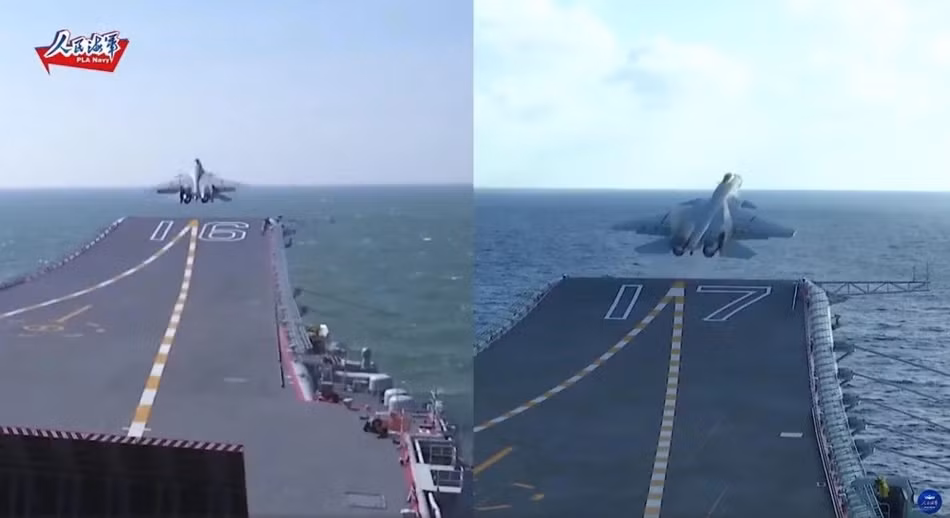 Hệ thống thu hồi máy bay phản lực được đặt lên tàu sân bay Sơn Đông từ sau đợt thử nghiệm thứ hai diễn ra hồi tháng 9/2018. Ảnh: So sánh hệ thống cất cánh bằng cầu nhảy trên tàu sân bay Sơn Đông và tàu sân bay Liêu Ninh, hệ thống cầu nhảy trên tàu Sơn Đông có độ dốc thấp hơn trên tàu Liêu Ninh khoảng 2 độ. Nguồn ảnh: Sina.