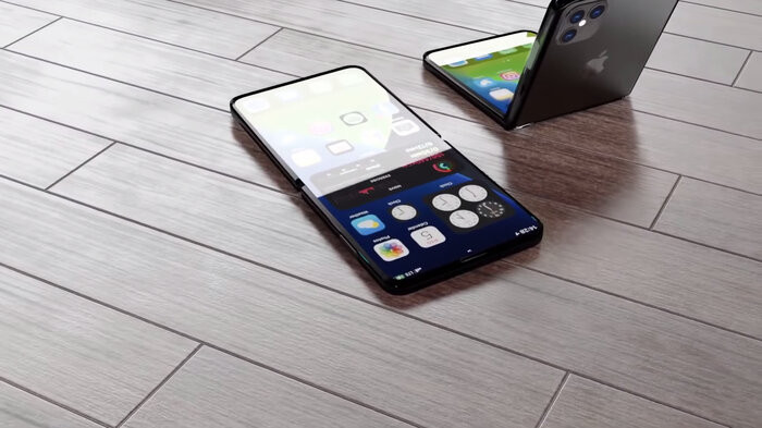 Chiếc iPhone 12 Flip này còn được trang bị cụm 3 camera sau với ống kính cỡ lớn, đi kèm cảm biến LiDAR giúp xóa phông chân thật hơn, lấy nét nhanh hơn trong điều kiện thiếu sáng. (Ảnh: ConceptsiPhone) 