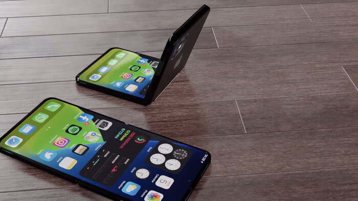 Vào đầu tháng 2 vừa qua, Apple đã được cấp bằng sáng chế cho một thiết bị có thể gập lại với cơ chế bản lề độc đáo giúp màn hình không bị vết nhăn hoặc hư hỏng khi gập lại. (Ảnh: ConceptsiPhone) 