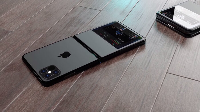 Về tổng thể, chiếc iPhone 12 Flip được tạo ra bởi ConceptsiPhone sở hữu các cạnh được vát vuông vắn trông tương tự như mẫu Samsung Galaxy Z Flip. Gần đây, nhiều tin đồn cũng cho rằng dòng sản phẩm iPhone 12 sắp tới của Apple sẽ sở hữu khung viền vát phẳng tương tự. (Ảnh: ConceptsiPhone)