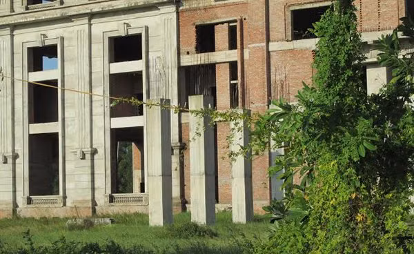 Khuôn viên trước mặt dự án cỏ mọc um tùm.