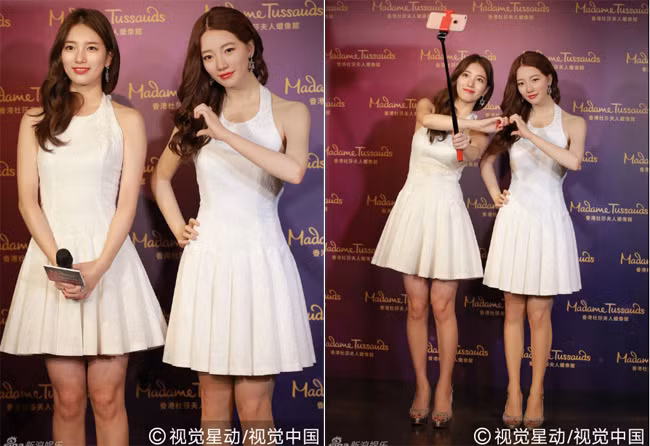 Nữ ca sĩ 21 tuổi mặc chiếc váy trắng, đi giày cao gót, đeo hoa tai y hệt như tượng sáp. Nhìn Suzy và tượng sáp có vẻ ngoài và thần thái giống hệt nhau.