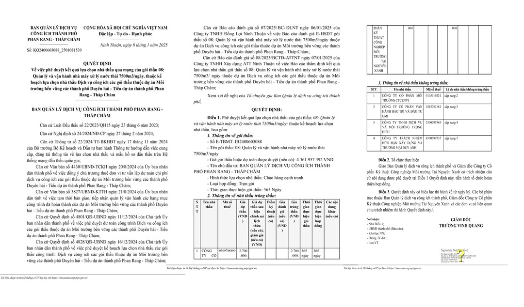 Vượt 4 đối thủ, Công ty Tài Nguyên Xanh trúng gói thầu gần 3 tỷ Vuot 4 doi thu, Cong ty Tai Nguyen Xanh trung goi thau gan 3 ty