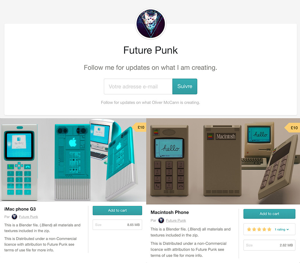 Không chỉ thiết kế cho vui, trang web gumroad.com còn rao bán 2 bản dựng render iPhone phiên bản 198x này với giá 10 bảng anh mỗi chiếc. Sau khi trả tiền, người mua có thể tải về file hình dựng sẵn, cũng như toàn bộ những thành phần, chi tiết, font chữ riêng lẻ để tự vọc vạch.