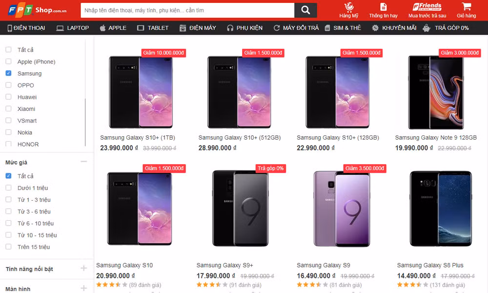 Song song với những chương trình đặt trước Note 10 siêu hẫp dẫn, Samsung cũng đồng thời tiến hành giảm shock giá bán của nhiều mẫu máy trên thị trường. Điển hình như: Galaxy S10 chính hãng được giảm mạnh còn 17 triệu đồng. Các mẫu Note 9, S9, A7… đều được giảm trung bình từ 1.000.000 đến 3.000.000 đồng.