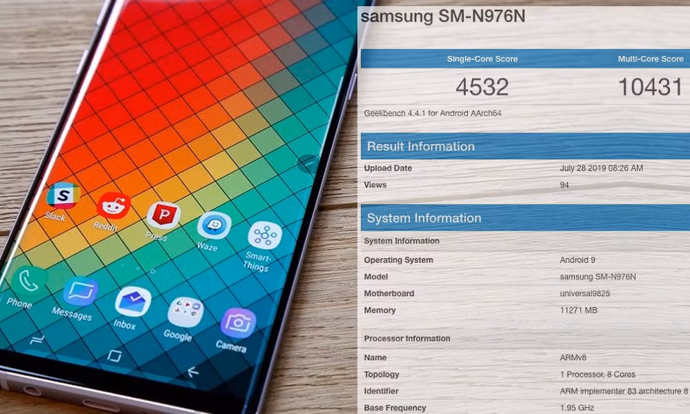 Mới đây, trên trang web chấm điểm hiệu năng Geekbench, sức mạnh của Galaxy Note 10+ đã bất ngờ bị rò rỉ. Cụ thể, Note 10+ đạt 4.532 điểm đơn nhân và 10.431 điểm đa nhân, nằm trong top những thiết bị Android mạnh mẽ nhất hiện nay. Tuy nhiên, số điểm này vẫn chưa thể đánh bại chiếc iPhone XS Max được Apple ra mắt từ một năm trước.