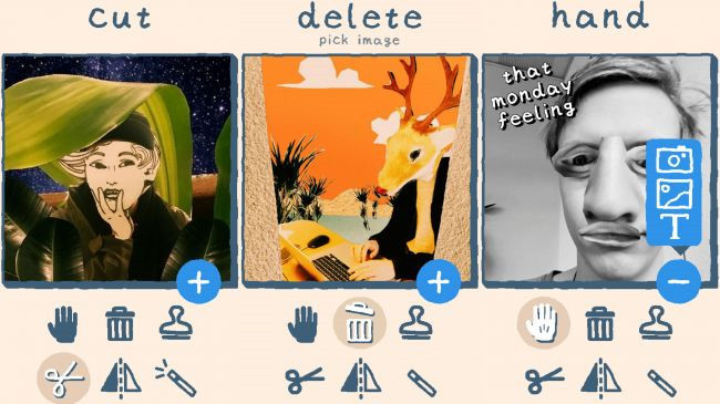  Sok-edit: Đây là một ứng dụng cắt, dán, nhân đôi trực tiếp. Thay vì sắp xếp màu sắc, hình dáng gọn gàng cho các bức ảnh, ứng dụng này cung cấp cho người dùng các công cụ như: kéo và băng dính để cắt dán, kết hợp tùy ý các bức ảnh khác nhau vào làm một với mục đích cuối cùng là tạo ra những bức ảnh hài hước, sáng tạo. Ứng dụng này khá hài hước và vui nhộn. Khi bạn cắt, ghép, nhân đôi hay xoay lật, kéo dãn bất kỳ một phần tử nào trong ảnh, mỗi thao tác sẽ đi kèm với một hiệu ứng âm thanh. Do đó, việc chỉnh sửa ảnh sẽ trở nên rất vui tai.