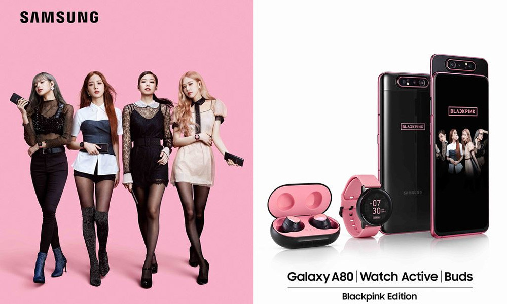 Bộ sản phẩm Samsung Galaxy A80 phiên bản đặc biệt có thiết kế gắn liền với hình ảnh của nhóm nhạc Hàn Quốc – đại sứ thương hiệu của dòng Galaxy A. Bộ sản phẩm 3 món, bao gồm: Điện thoại Galaxy A80, tai nghe không dây Galaxy Buds và đồng hồ thông minh Galaxy Watch.