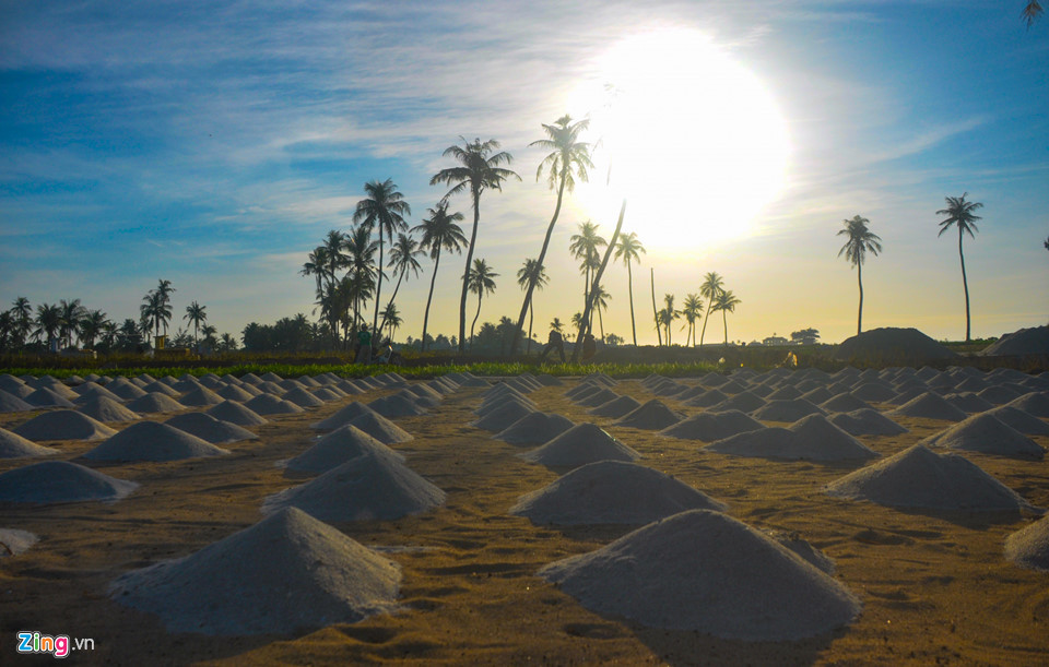 Nông dân Lý Sơn chuẩn bị những ụ cát đều tăm tắp để làm đất trồng hành, tỏi tạo bức tranh huyền bí trong buổi bình minh ở khu vực di tích Suối Chình. PGS.TS Vũ Cao Minh, Viện Địa Chất - Viện Hàn Lâm Khoa học và Công nghệ Việt Nam, cho biết riêng huyện đảo này có 10 miệng núi lửa. Trong số này, 6 miệng núi lửa ở đảo Lớn, 1 miệng ở đảo Bé và 3 miệng còn lại ngầm dưới đáy biển.