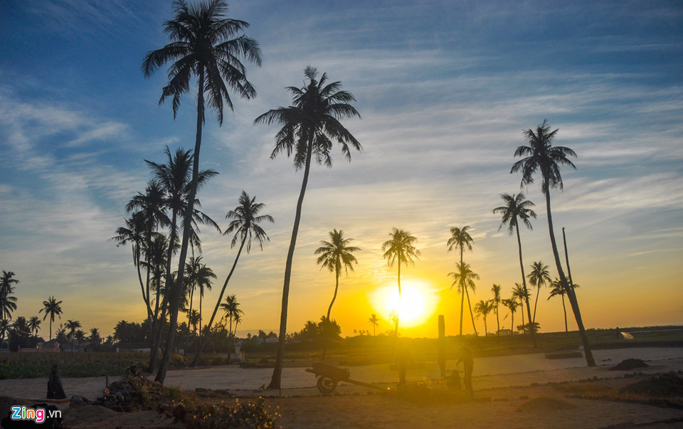 Đến tham quan huyện đảo Lý Sơn, du khách đến di tích Suối Chình không chỉ chiêm ngưỡng rừng dừa cổ thụ giữa di sản văn hóa Sa Huỳnh 2.000 năm mà còn đắm mình trong ánh bình minh tuyệt đẹp đón ngày mới từ phía biển.