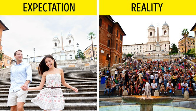 6. Bậc thang Tây Ban Nha, Rome: Với vẻ đẹp cổ kính, lãng mạn, đặt trong bầu không gian đậm chất cổ điển, bậc thang Tây Ban Nha từng xuất hiện trong nhiều bộ phim nổi tiếng thế giới. Thế nhưng, bạn sẽ chẳng có cơ hội để nắm tay của người thương cùng chạy xuống bậc thang đâu. Bạn nên cảm thấy may mắn nếu tìm được một chỗ ngồi trên bậc thang.