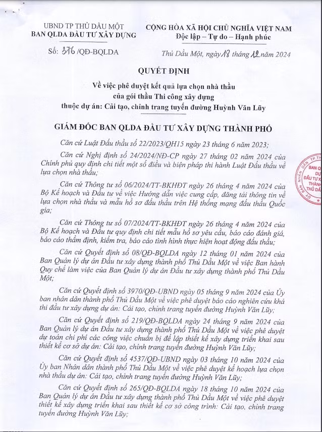 Binh Duong: Nang luc nha thau thuc hien chinh trang duong Huynh Van Luy