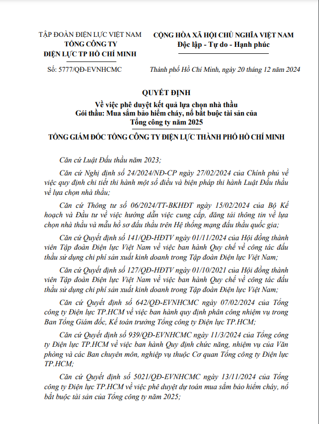 Điện lực TP HCM: PVI trúng gói thầu bảo hiểm tài sản năm 2025 Dien luc TP HCM: PVI trung goi thau bao hiem tai san nam 2025