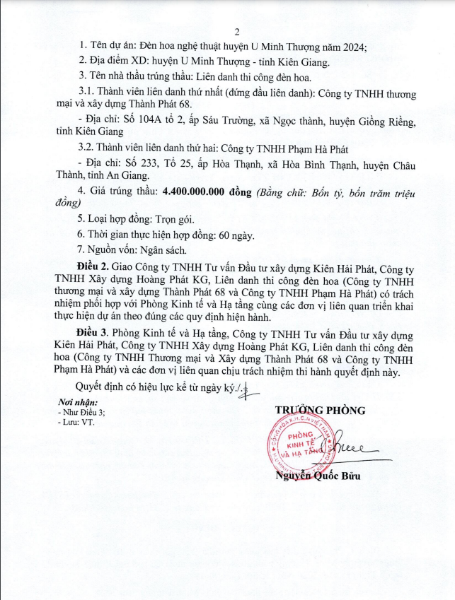 Kien Giang: Huyen U Minh Thuong da tim duoc nha thau thi cong den hoa nghe thuat-Hinh-2