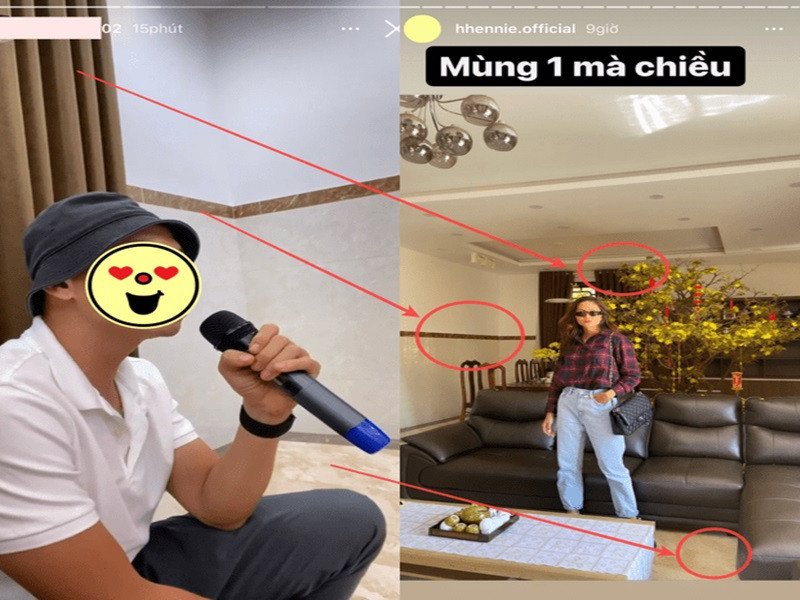 Ngoài ra, khi H'hen Niê khoe ảnh check in bên trong ngôi nhà xây cho bố mẹ ở quê, Tuấn K đăng clip hát karaoke được cho là tại nhà của bố mẹ H’hen Niê. Ảnh: Công lý và xã hội