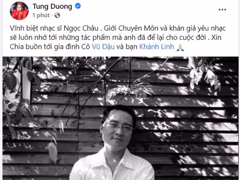 Tùng Dương bày tỏ sự tiếc thương khi nhạc sĩ Ngọc Châu ra đi. Ảnh chụp màn hình