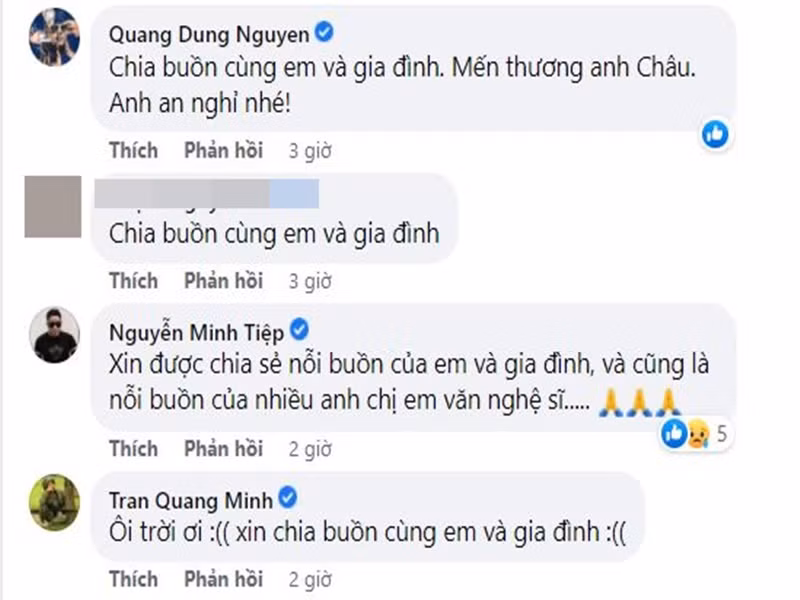 Diễn viên Minh Tiệp, đạo diễn Quang Dũng chia buồn cùng gia đình nhạc sĩ "Thì thầm mùa xuân". Ảnh chụp màn hình