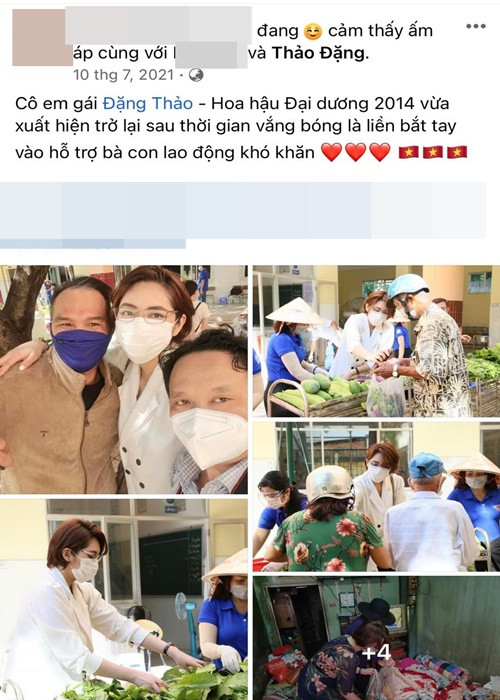 Người đẹp còn chia sẻ loạt ảnh chụp từng giúp đỡ bà con mùa giãn cách.